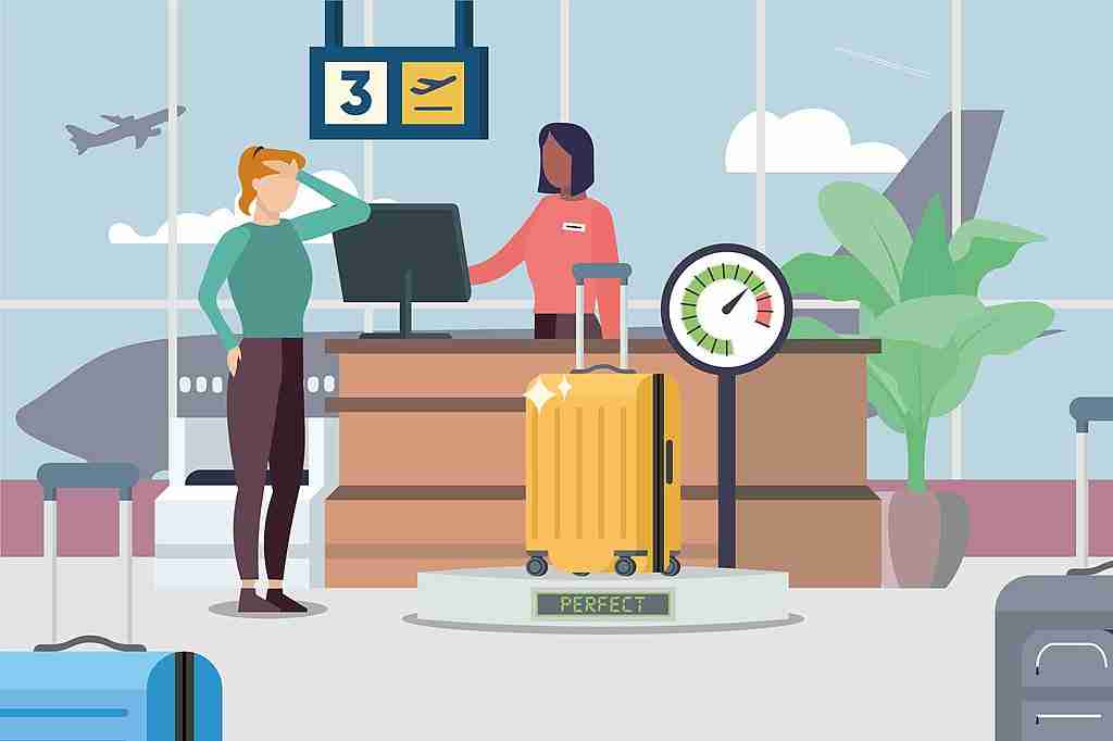Woman stressed at baggage counter