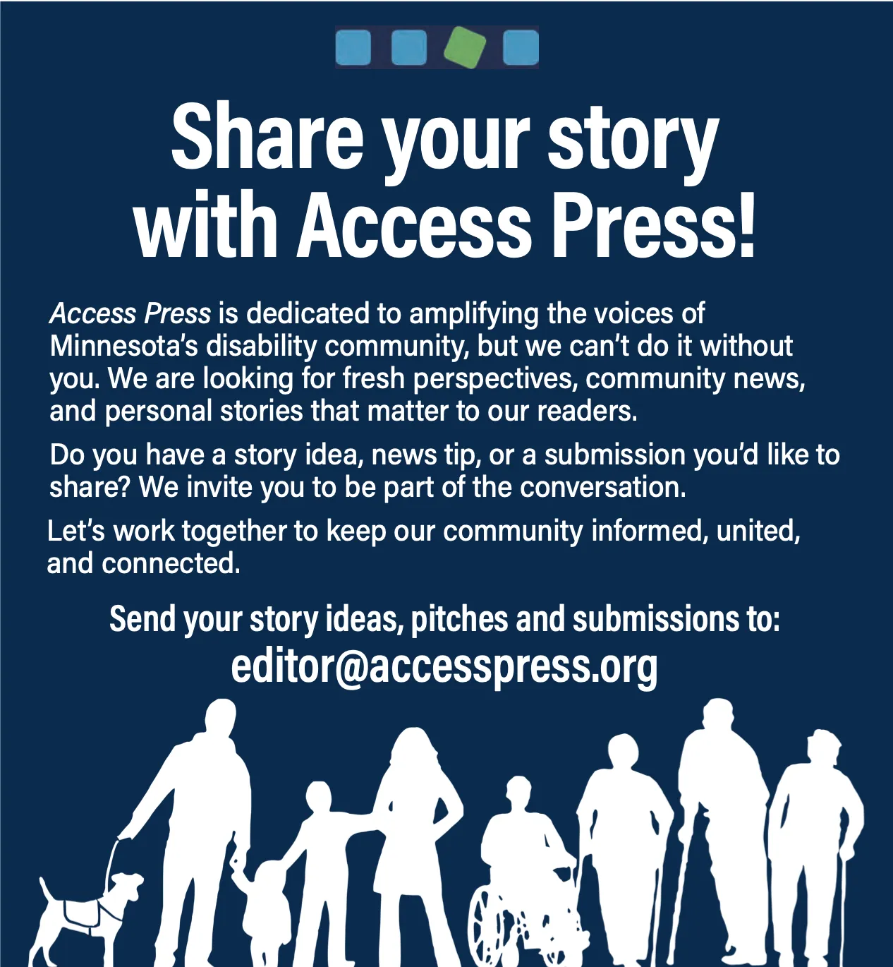 Ad inviting readers to "Share Your Story" with Access Press